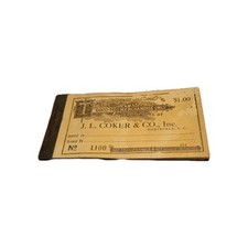 JL Coker & Co Inc Merchandise Voucher $1 Collectiable Paperwork Vintage *READ