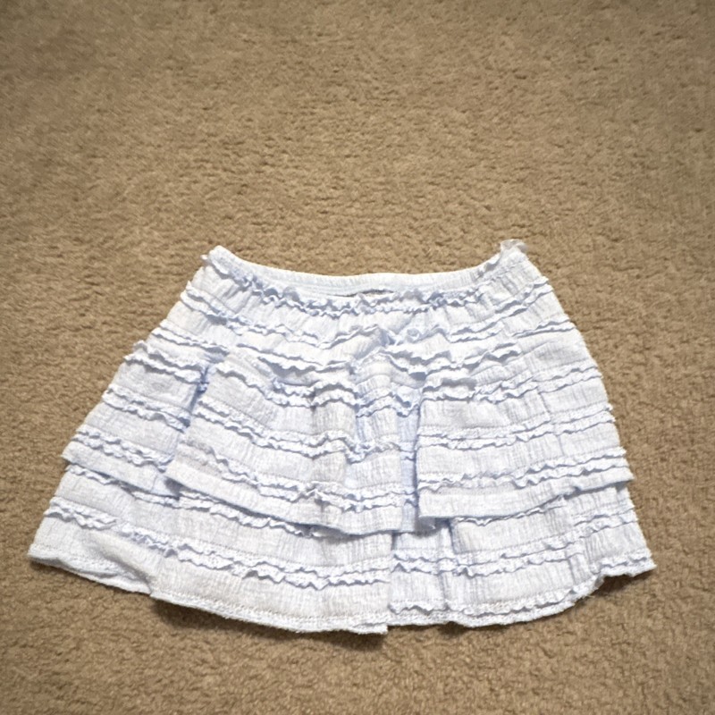 SHEIN Striped Ruffle Lace Mini Skirt S Light Blue/White Elastic Pull-On