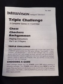 TRIPLE CHALLENGE INTELLIVISION VIDEO GAME CARTRIDGE AND INSRUCTIONS *NO BOX*