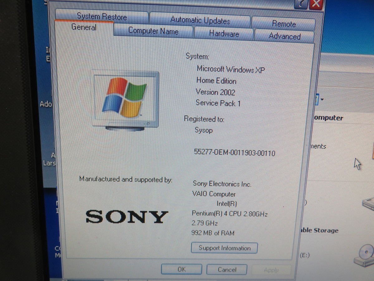 Sony VAIO PCV-9911 AIO PENTIUM 4 2.40GHz 1GB RAM 16GB HDD WINDOWS