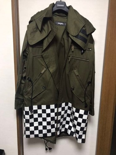 Dsquared2, Vintage DSQUARED2 Checkered Flag Military Coat Jacket Mens Size 46 Very Rare