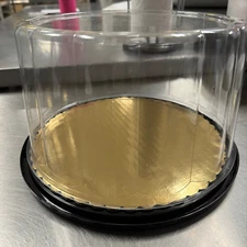 Cake Containers Disposable w/ Clear Lids Black Bases & Gold Cake Boards (5 Sets)