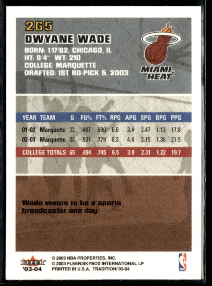 2003-04 Fleer Tradition Dwyane Wade Rookie #265 - Image 2 of 2