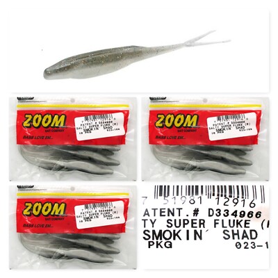 (3) Unopened Pack Zoom 5 1/4'' Salty Super Fluke Smokin Shad 023-109 Brand New