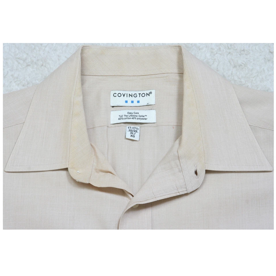 Covington 米色男式正装衬衫棉涤纶长袖 XL 17.5 33 1270 — 第 3/4 张图片