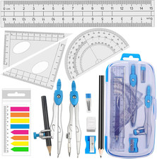 Maths Compasses Starter Geometry Kit with 2 Drafting Compasses Protractor Set Sq