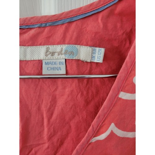 Boden Orange Coral Floral Print dress size 12 cotton with pockets Short Sleeve - Bild 2 von 8