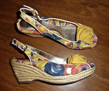 SOFFT *MARCELA* FLORAL JUTE WEDGE SLINGBACK ESPADRILLE SANDALS - LADIES 7.5M