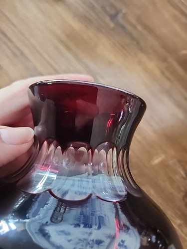 Bohemian Cut Crystal Red To Clear 7.1/2" Glass Vase - Picture 5 of 8