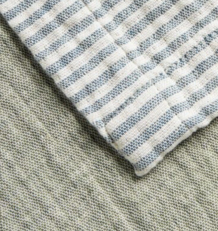 John Lewis Cotton Bed Throw. 250 x 260cm. Reversible, Stripe, avocado