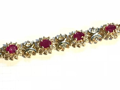 Ruby & Diamond Halo Bracelet 14k Yellow Gold, size small 6 5/8''