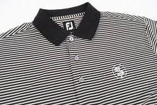 Footjoy Mens Large Black Gray Striped Golf Performance Polo Shirt Stretch