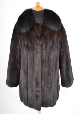 US4987 REAL MINK FUR JACKET RANCH MINK COAT FOX COLLAR SIZE L NERZJACKE 