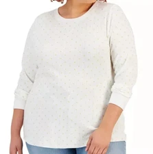 Style & Co Size 1X White Thermal Knit top, gold star print, long sleeve NWT