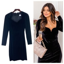 Vtg 90s Y2K Niki Livas Dress Sz 4 Small Velour Velvet Black Evening Cocktail b