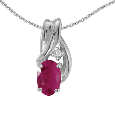 10k Weißgold ovaler Rubin und Diamant Anhänger mit 18'' Kette