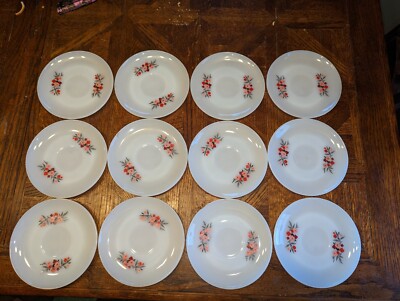 (12)Vintage Fire-King Primrose Flower saucers (1) hand painted bowl Milk Glass