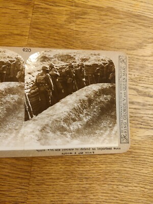 WW1 Stereoskop Ansichtskarte Foto Südafrikaner Gasangriff Grabenmaske Verteidigung 420