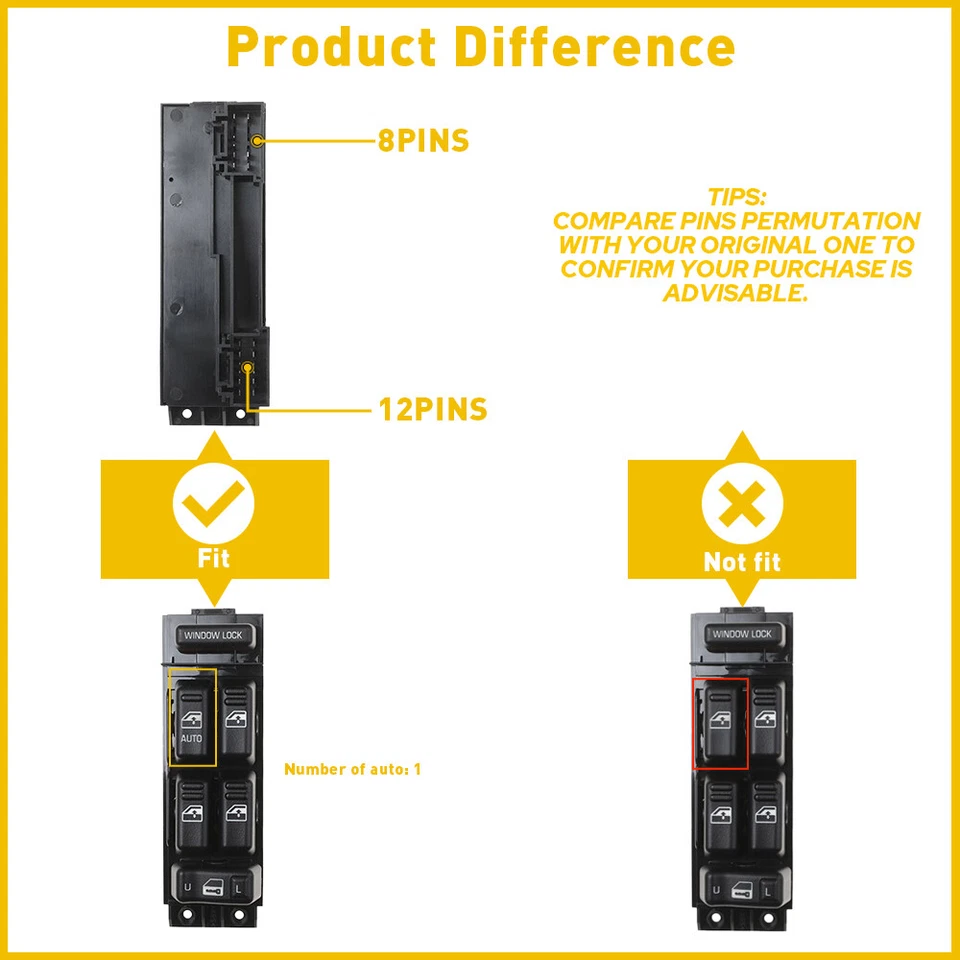 Interruptor de ventana para Chevrolet Tahoe Silverado 2500 HD GMC Yukon 2000-02 delantero izquierdo Foto 3 de 4