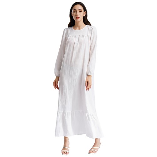 Womens Islamic Muslim Caftan Abayas Round Neck Dress Ruffled Hem Robe Pray Maxi - Picture 6 of 64