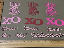 Valentines Love Hugs  Kisses XOXO 12 Die cuts in 3 Colors Mix Match