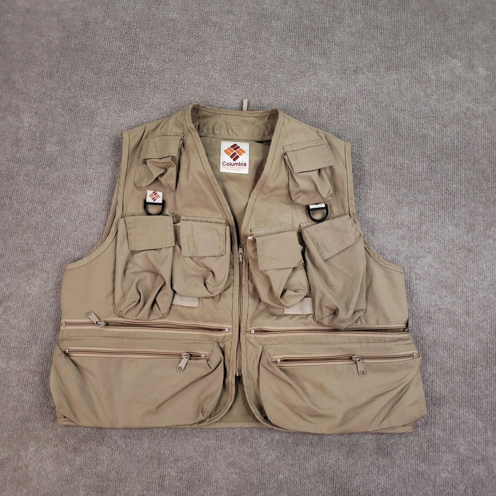 Vintage Columbia Sportswear Vest Men's Medium Brown Fishing Hunting Zip Pockets
