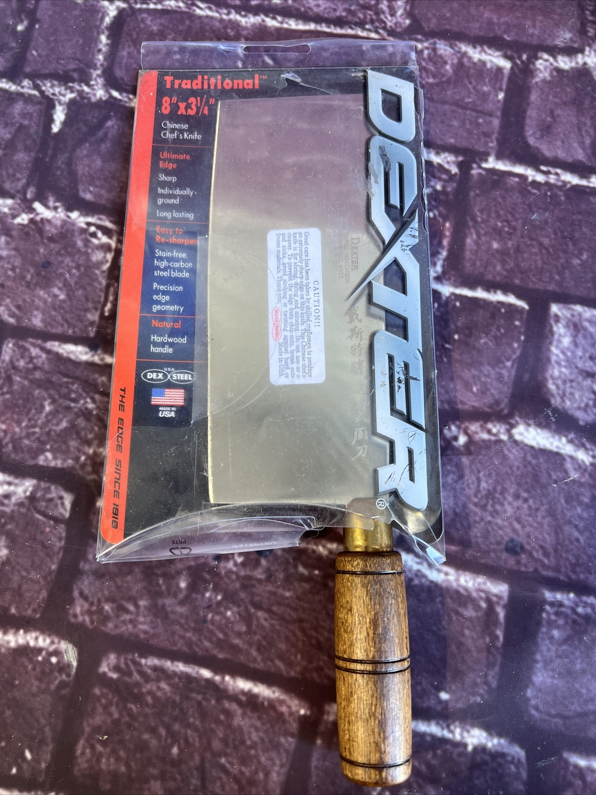 Dexter USA 8X3.25 in Traditional Chinese Chefs Knife Wood Handle S5198