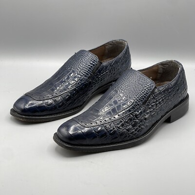 Stacy Adams Men's Shoes Blue Slip On Leather Croc Print Navy