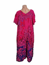 Vintage La Cera Floral Tropical Midi Dress Sz XL Oversized House Dress Rayon 80s