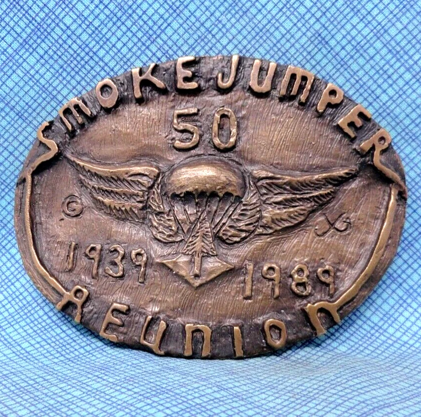 Fivela de cinto USFS Smokejumper reunião bombeiro artesão assinado Geis vintage NOX168 - Imagem 2 de 4