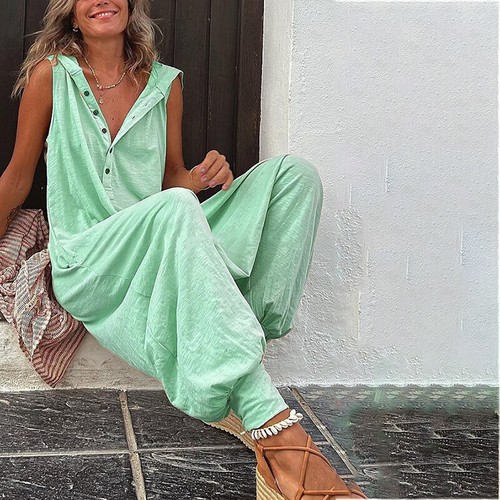 Combinaison D'été Sans Manches Pour Femmes Hauts À Boutons Ample Couleurs ~ - Imagen 7 de 24