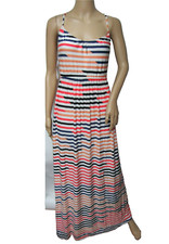 Nell Couture Striped Print Empire Waist Criss Cross Maxi Dress Size M