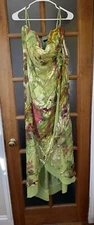 NWT Morrell Maxie Silk Formal Evening Gown - Green Floral Pattern Size 16