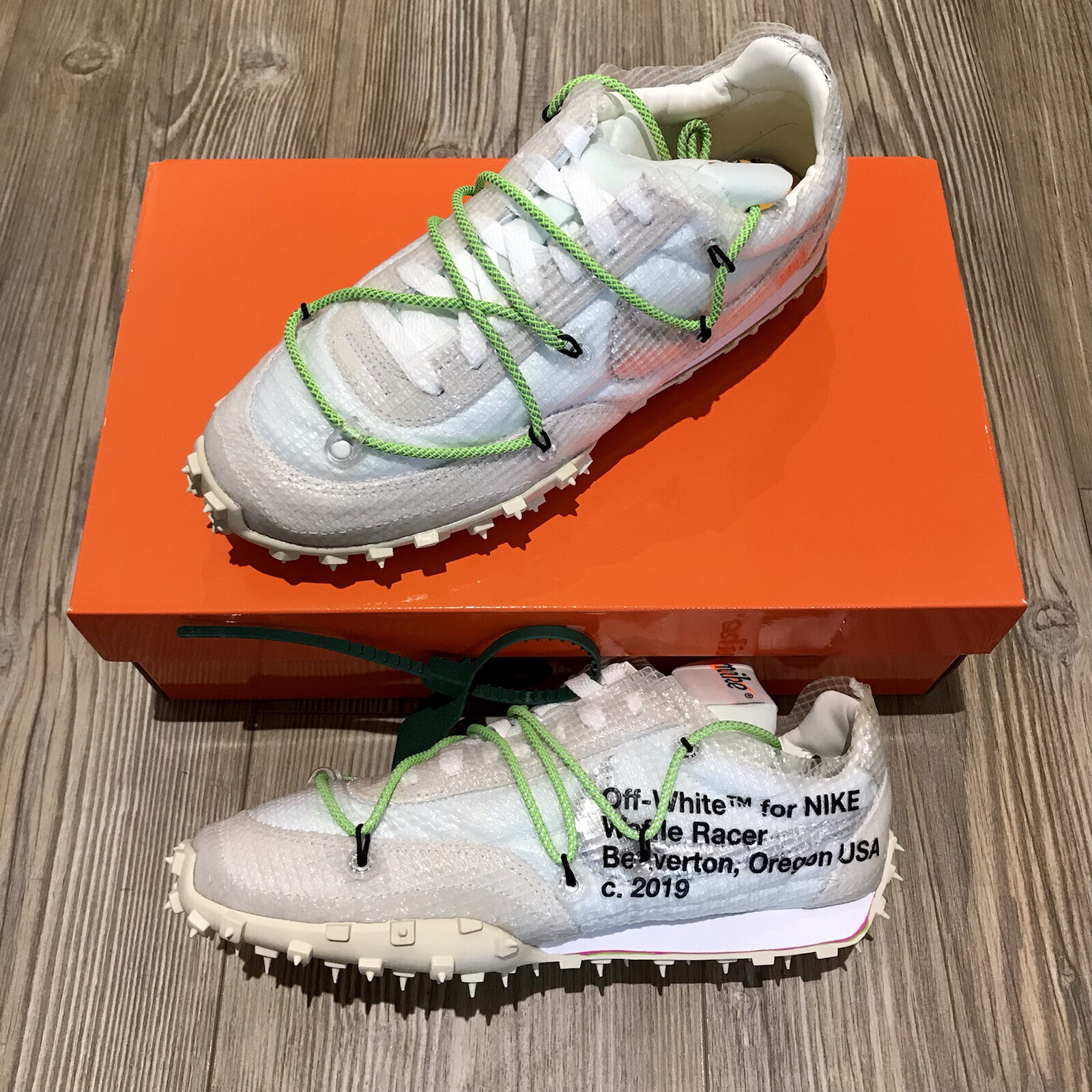 OFF WHITE X NIKE Nike x Off White Waffle Racer bianco verde (W). Taglia UK5 US7 5 EUR38 5