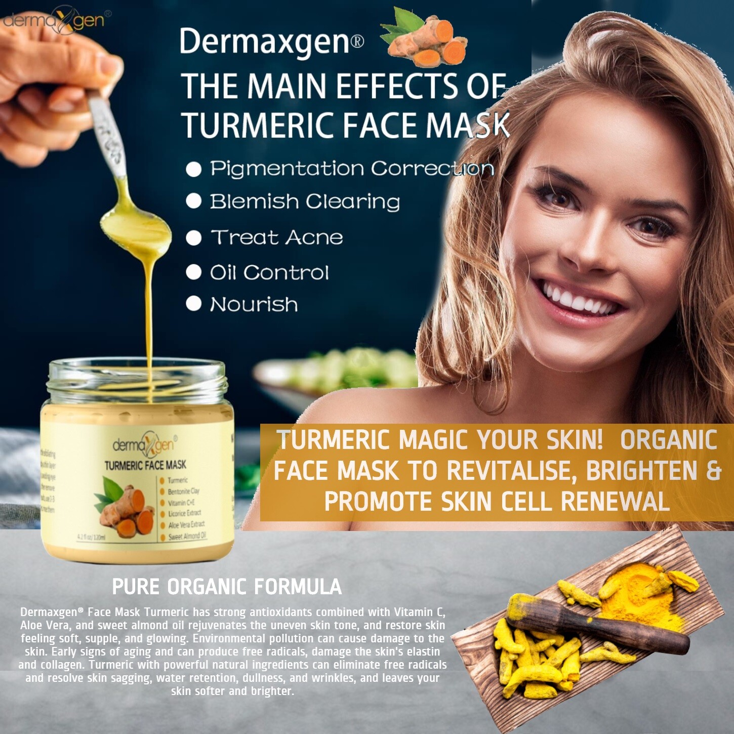 Dermaxgen® TURMERIC FACE MASK + VITAMIN C + LACTIC ACID +PIGMENTATION