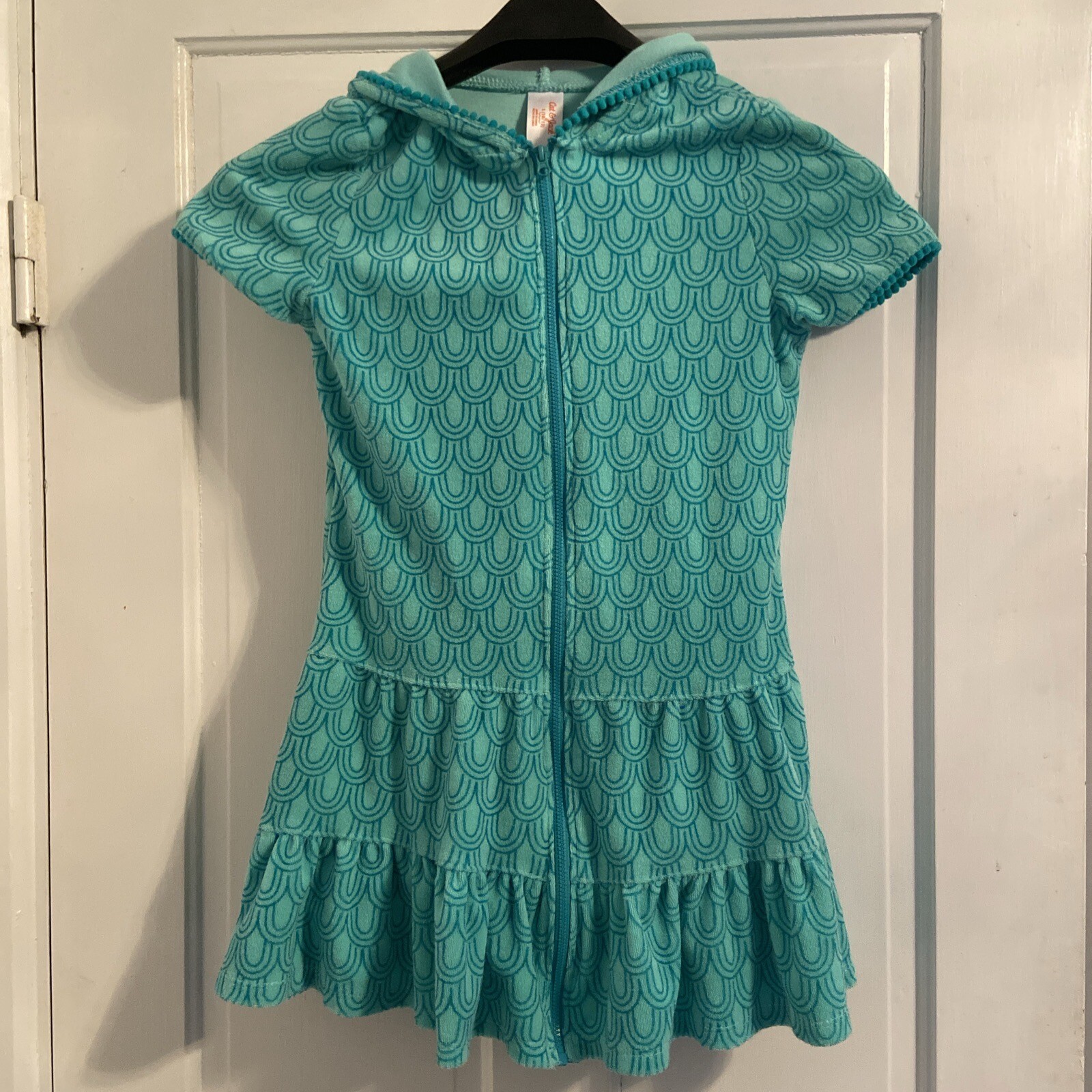 Cat & Jack Girls' Front Zip Hooded Loop Terry Cover Up Aqua Large