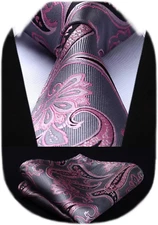 Extra Long Ties for Men Classic Floral Tie and Pocket Square Elegant Silk Neckti