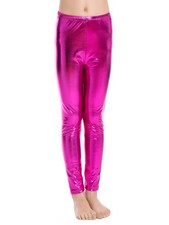 Little Girls' Metallic Color Shiny Stretch Leggings Large Rose Red