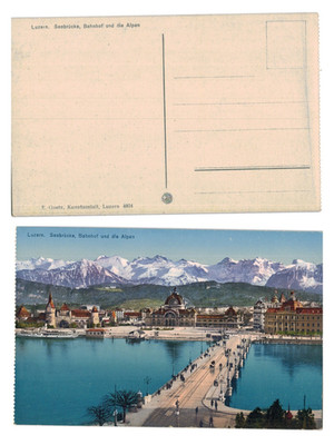 Alte Postkarte - Luzern Seebrücke Bahnhof und die Alpen UNBESPIELT