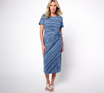 Anybody Regular Printed Stripe Tie Front Knit Dress Medium Indigo 2X New |  eBay