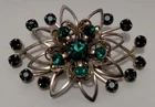VTG Brooch Silver Tone Turquoise Prong Set Pin Costume Jewelry Starburst Floral
