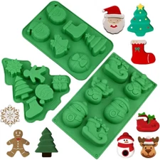JDICTION 3 Pack Christmas Silicone Molds (Large Size) - Xmas Tree/Santa/Snowman 