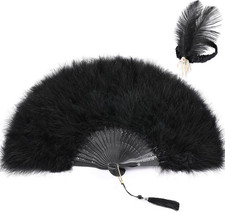 Black Hand Feather Fan with Headpiece