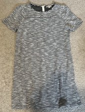 LOFT Outlet Petite MP Black White Textured Short Sleeve Dress