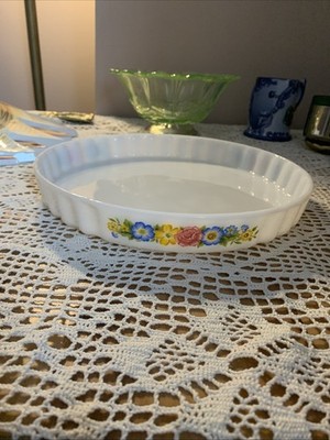 Vintage Cottage Garden Pyrex Flan/ Servier/ Tortenplatte