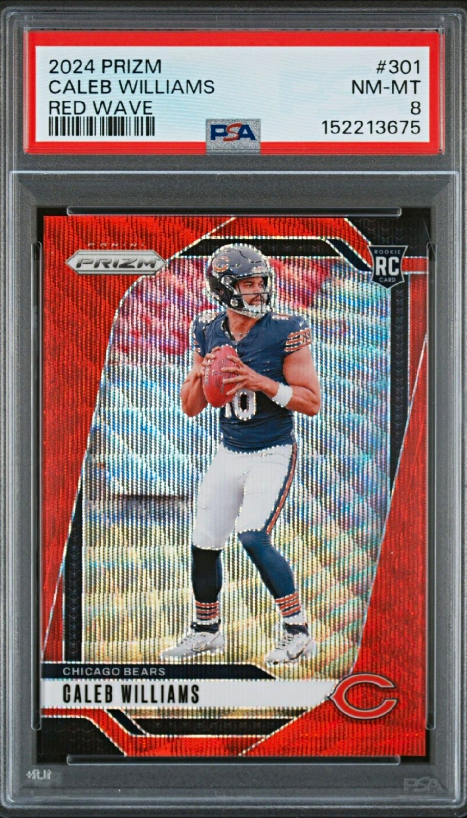 Panini 2024 Prizm Rookie Caleb Williams Bears Red Wave Prizm /149 #301 PSA 8