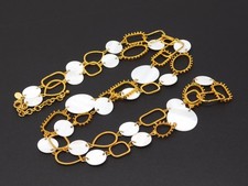 Vintage JOAN RIVERS Gold Tone & Simulated MOP Disc Chain Necklace