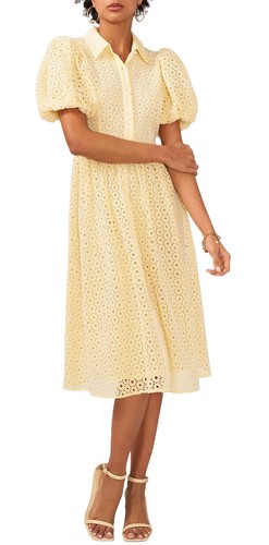 CeCe Womens Balloon-Sleeve Cotton Eyelet Midi Dress 6 Lemon Ice - NWT $159 CeCe Womens Balloon-Sleeve Cotton Eyelet Midi Dress 6 Lemon Ice - NWT $159