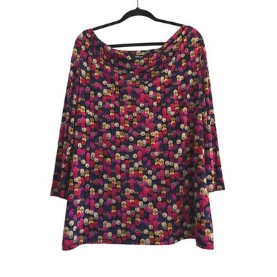 Style & Co Blouse Womens Size 1X Colorful Polka Dot Cowl Neck Stretchy Office