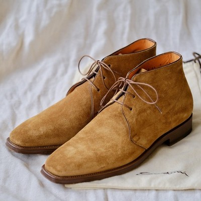 Santoni Brown Suede Chukka Boots Goodyear Welted Size 5.5F Italy